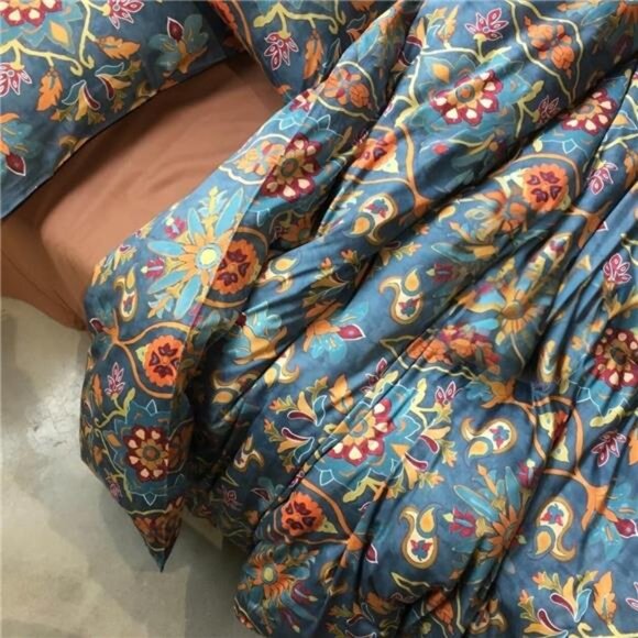 NEW Anthro Blue Damask Boho Queen King Egyptian Cotton Bedding Duvet & Sham Set - Picture 4 of 9